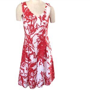 Coldwater Creek Linen Sleeveless Fit & Flare Midi Dress Red & White S/M/6 156R